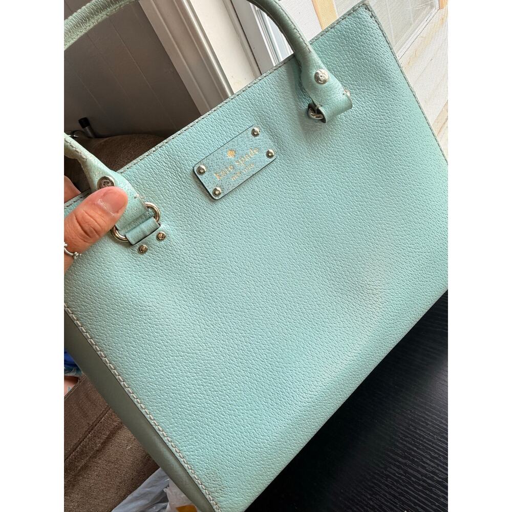 Kate Spade New York Tiffany Blue Mint Green Pebbled Leather Satchel Tote Bag - Picture 11 of 16